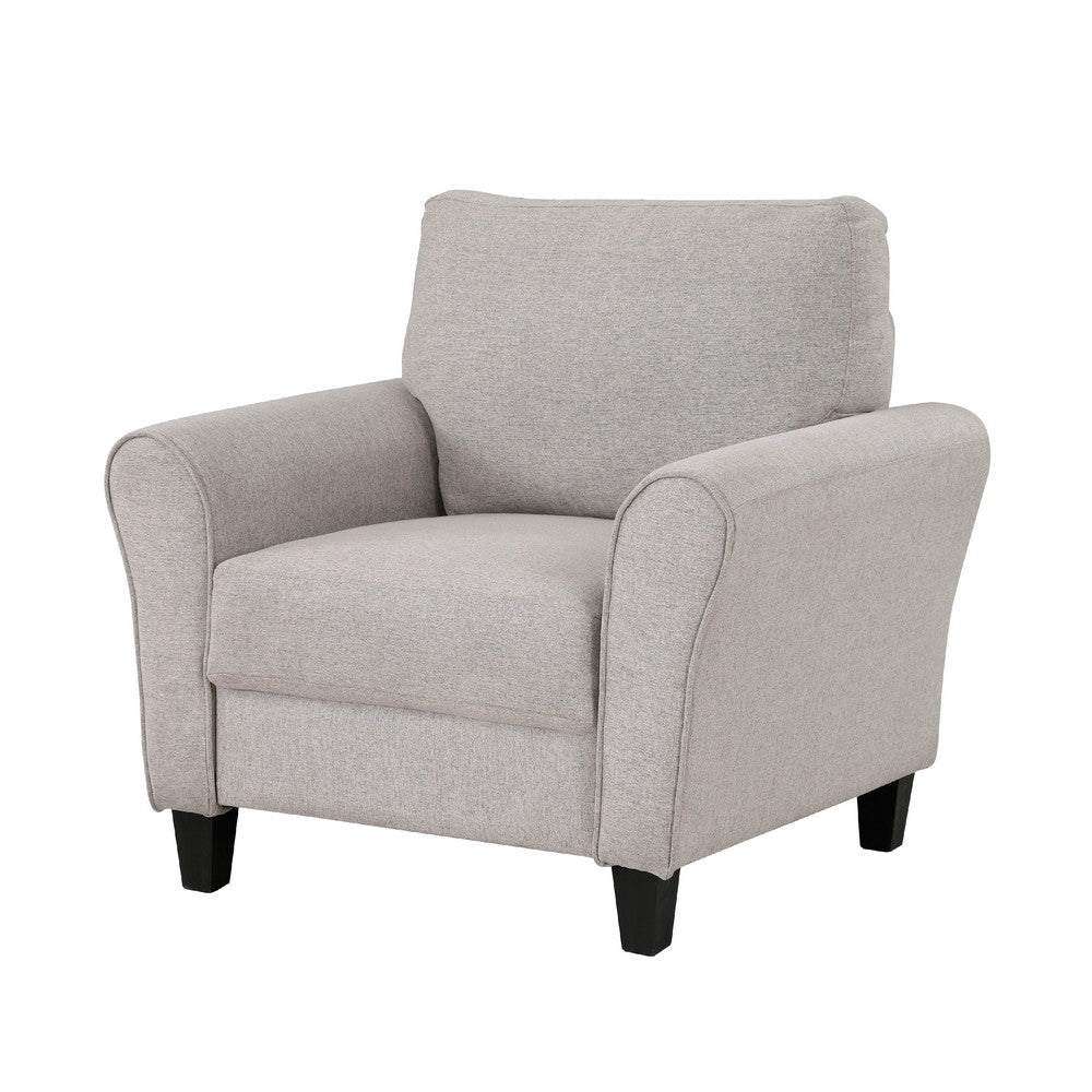 Benjara Leroi Accent Chair, 37 Inch, Gray Fabric And Round Flared Armrests