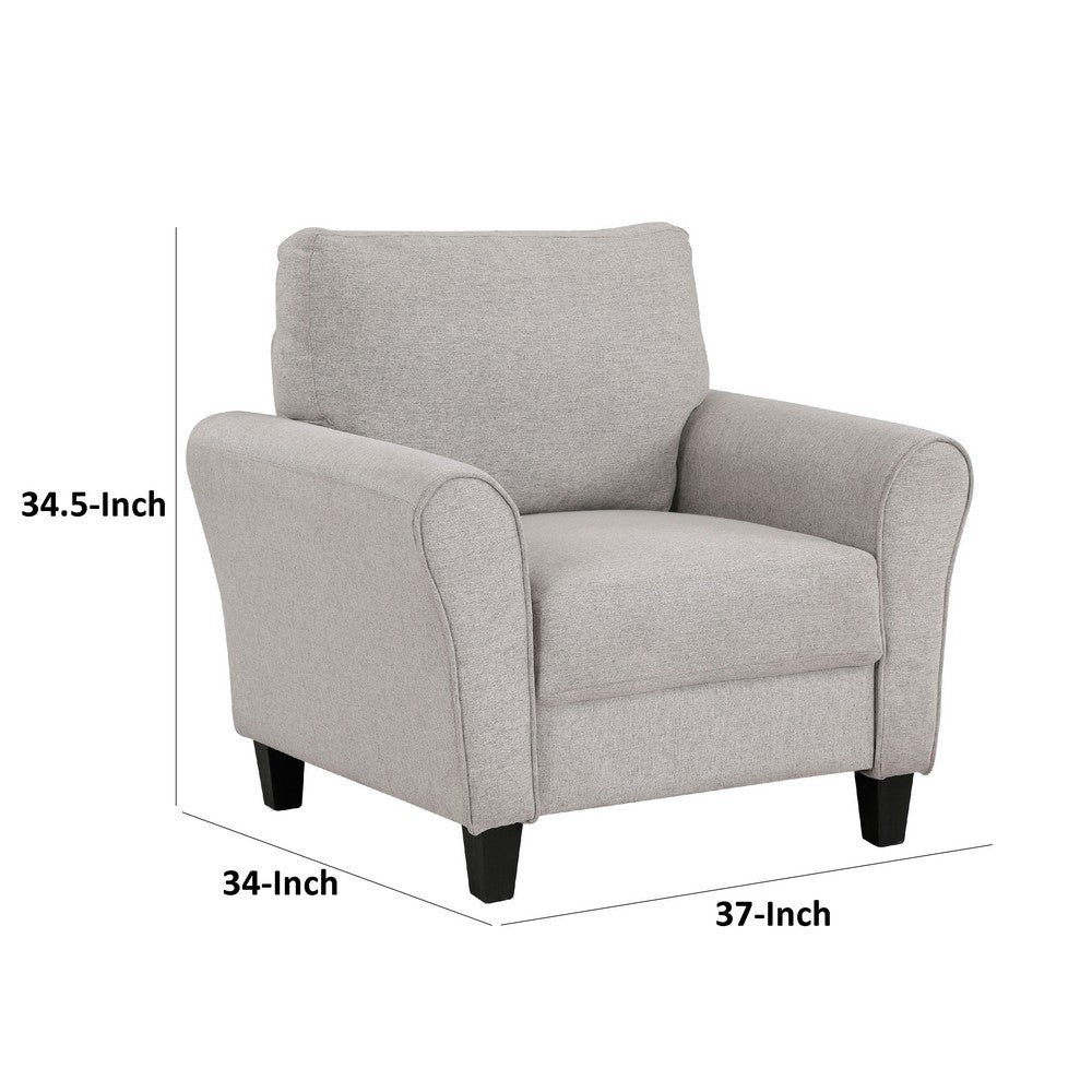 Benjara Leroi Accent Chair, 37 Inch, Gray Fabric And Round Flared Armrests