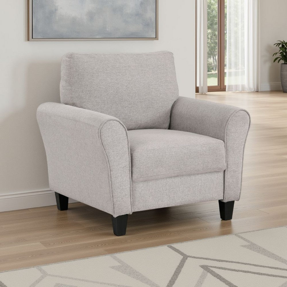 Benjara Leroi Accent Chair, 37 Inch, Gray Fabric And Round Flared Armrests