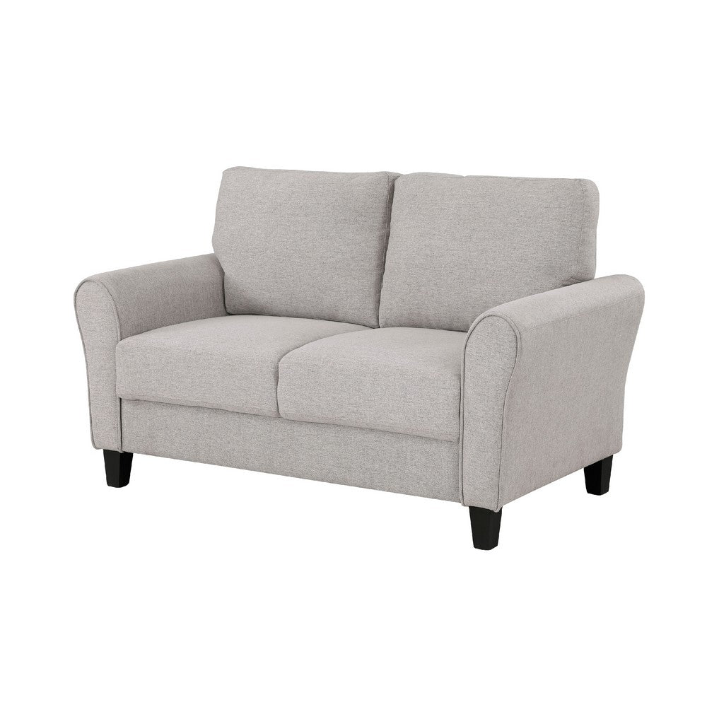 Benjara Leroi Loveseat, 58 Inch, Gray Fabric And Round Flared Armrests