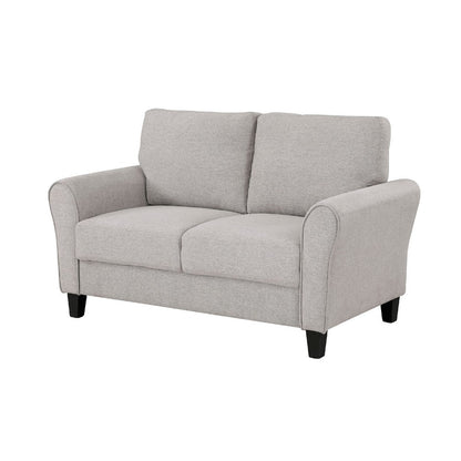 Benjara Leroi Loveseat, 58 Inch, Gray Fabric And Round Flared Armrests