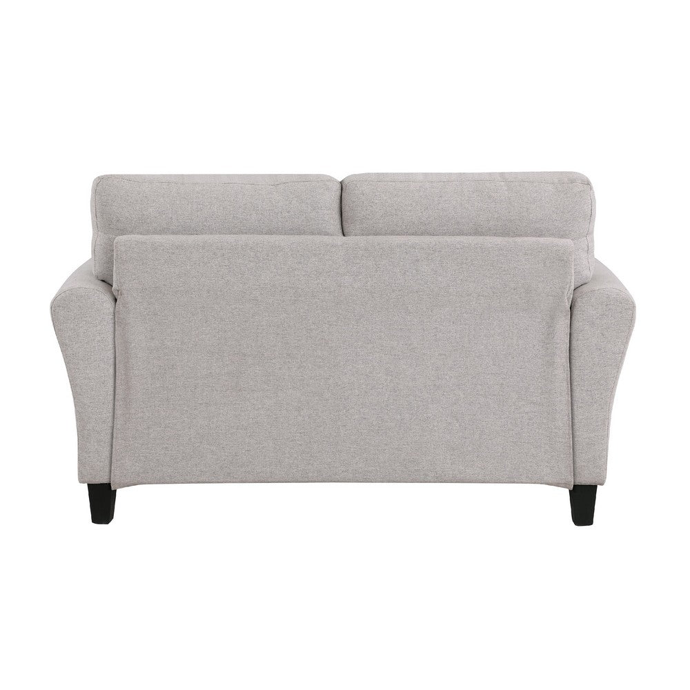 Benjara Leroi Loveseat, 58 Inch, Gray Fabric And Round Flared Armrests