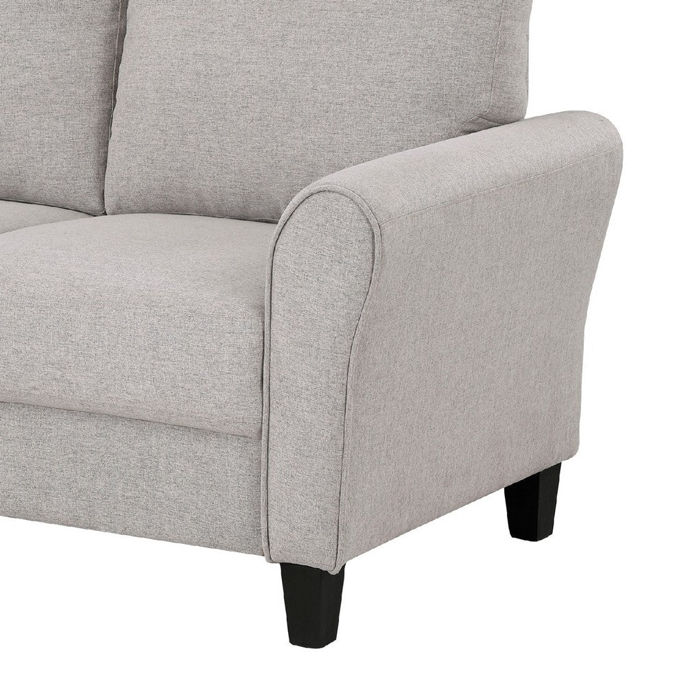 Benjara Leroi Loveseat, 58 Inch, Gray Fabric And Round Flared Armrests