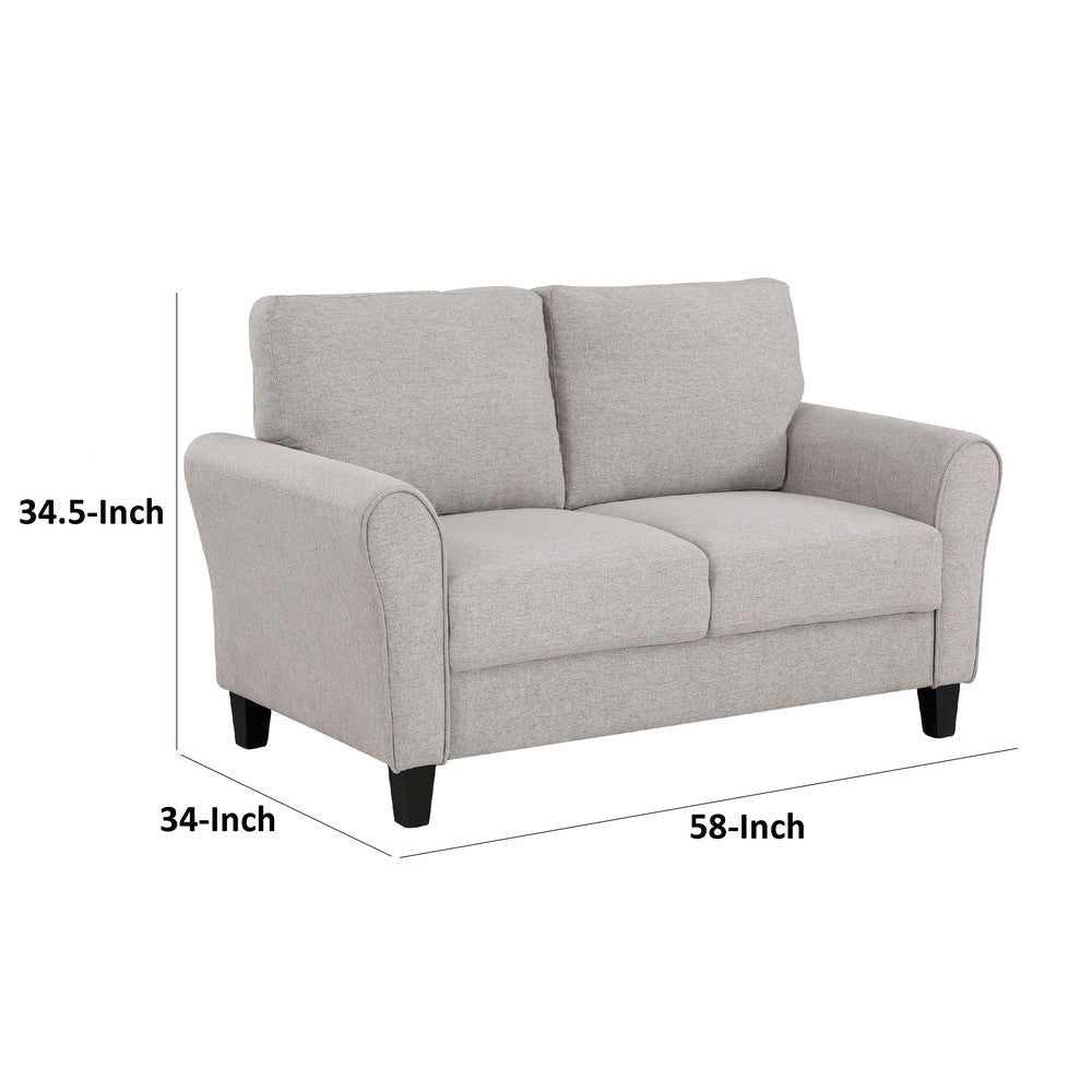 Benjara Leroi Loveseat, 58 Inch, Gray Fabric And Round Flared Armrests