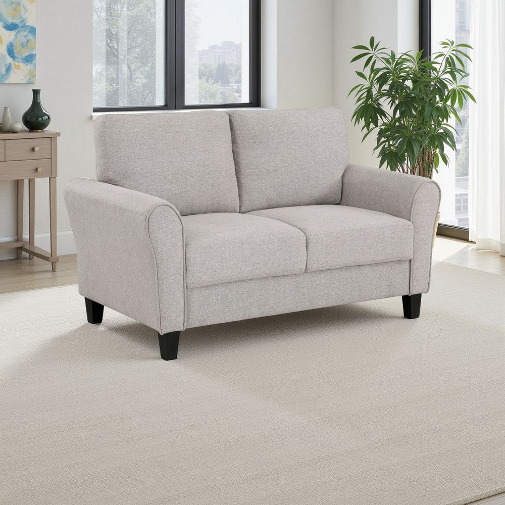 Benjara Leroi Loveseat, 58 Inch, Gray Fabric And Round Flared Armrests