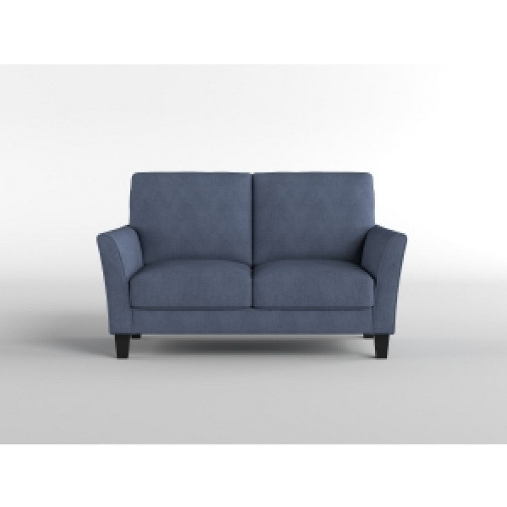 Benjara Xumo Loveseat, Blue Fabric, 56 Inch, Black Tapered Wood Legs