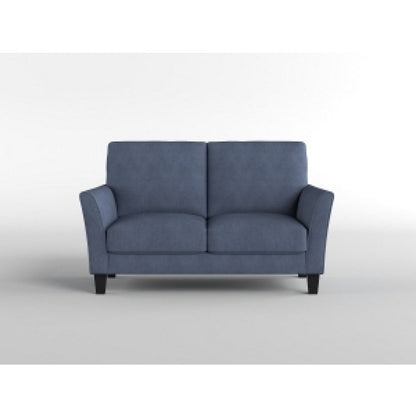 Benjara Xumo Loveseat, Blue Fabric, 56 Inch, Black Tapered Wood Legs