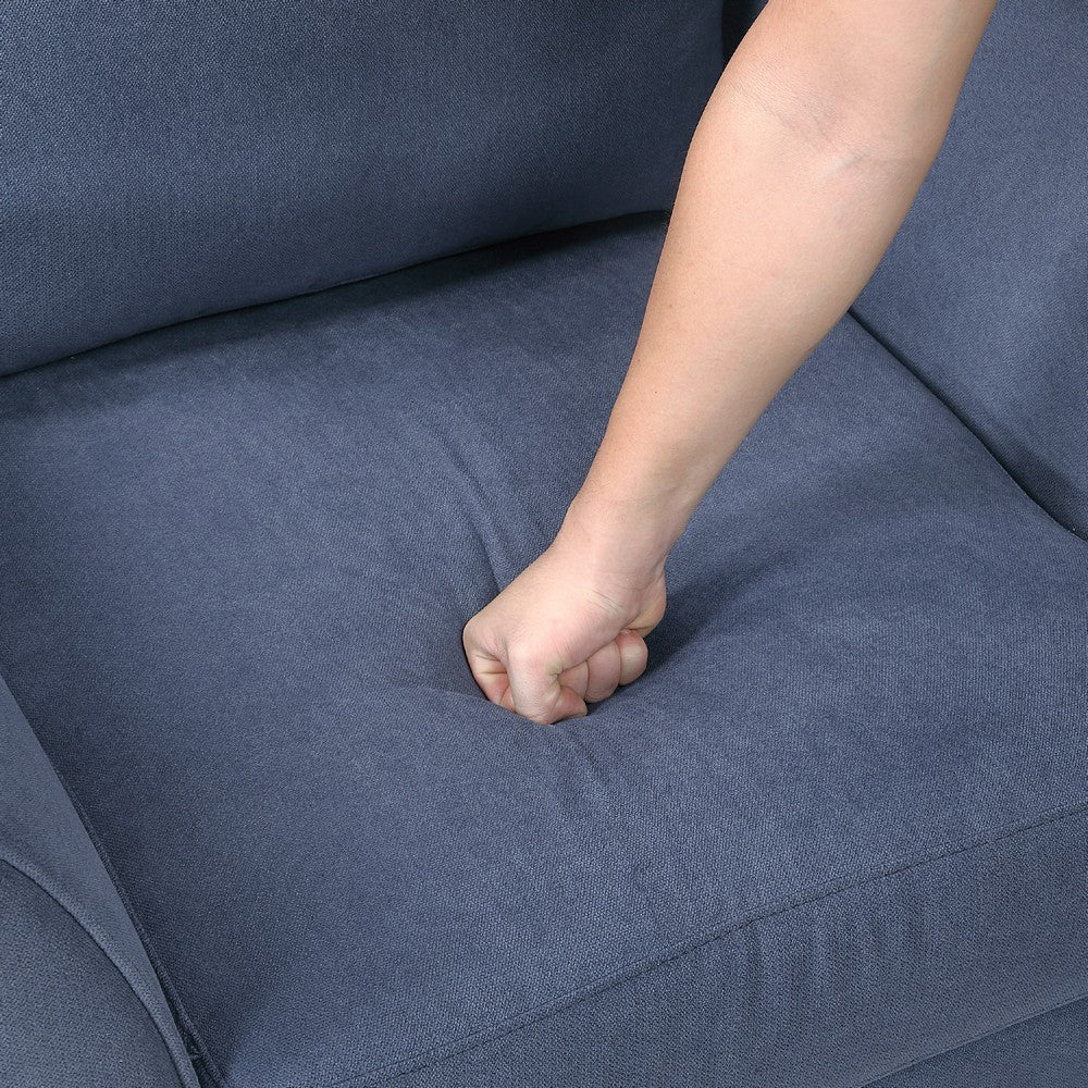 Benjara Xumo Loveseat, Blue Fabric, 56 Inch, Black Tapered Wood Legs