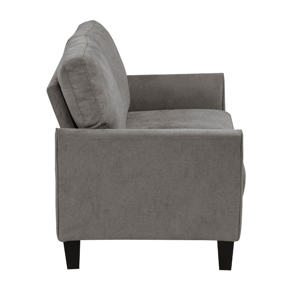 Benjara Xumo Loveseat, Taupe Gray Fabric, 56 Inch, Black Tapered Wood Legs
