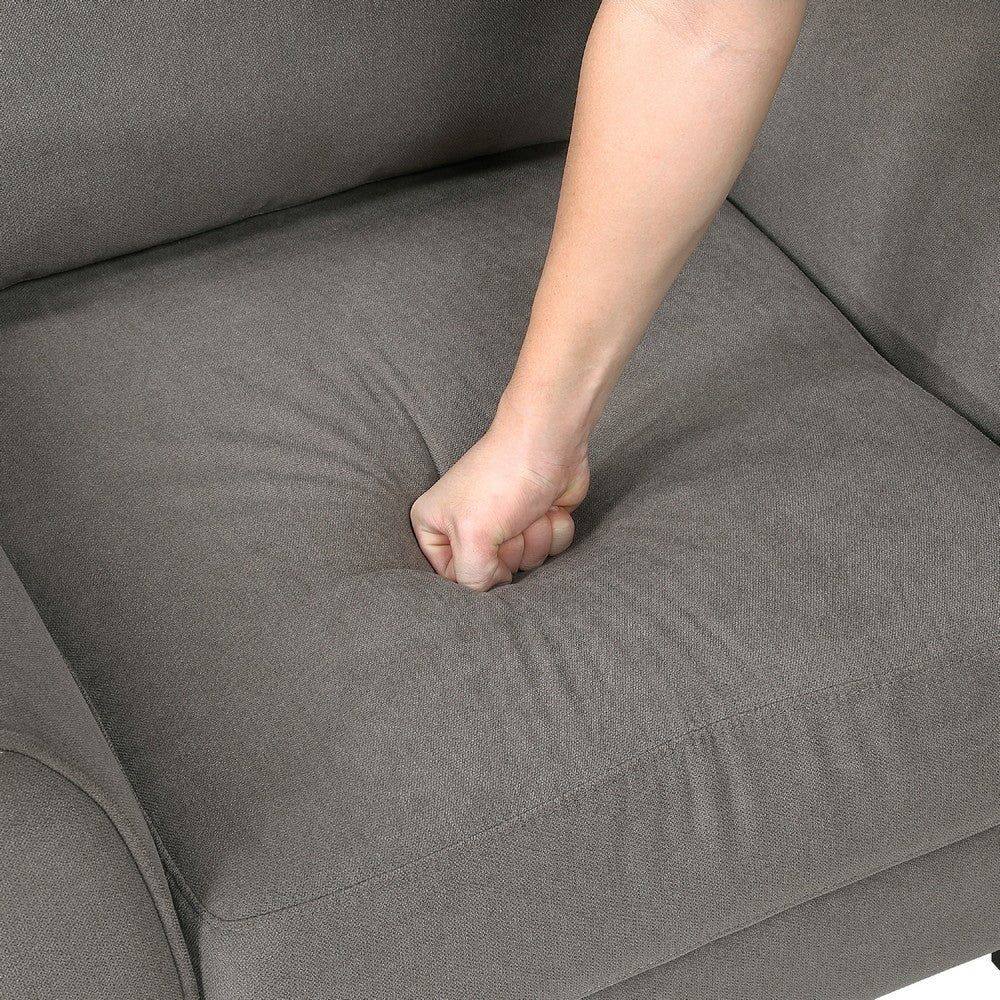 Benjara Xumo Loveseat, Taupe Gray Fabric, 56 Inch, Black Tapered Wood Legs