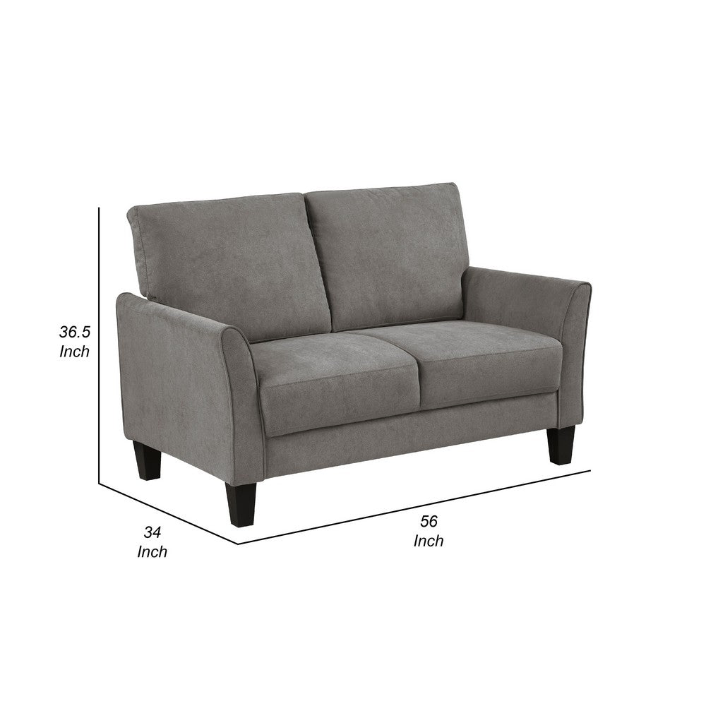 Benjara Xumo Loveseat, Taupe Gray Fabric, 56 Inch, Black Tapered Wood Legs