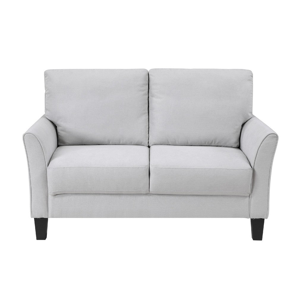 Benjara Xumo Loveseat, Light Gray Fabric, 56 Inch, Black Tapered Wood Legs