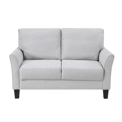 Benjara Xumo Loveseat, Light Gray Fabric, 56 Inch, Black Tapered Wood Legs
