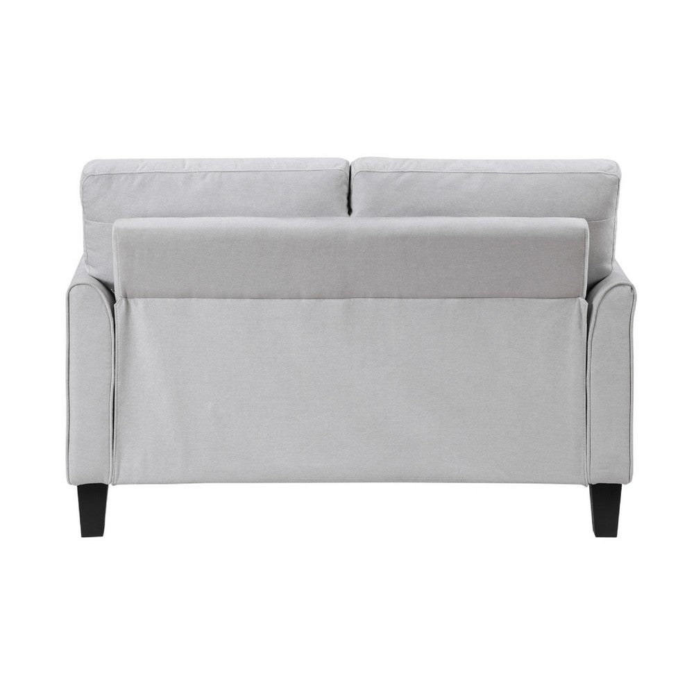 Benjara Xumo Loveseat, Light Gray Fabric, 56 Inch, Black Tapered Wood Legs