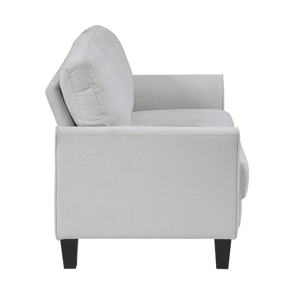 Benjara Xumo Loveseat, Light Gray Fabric, 56 Inch, Black Tapered Wood Legs
