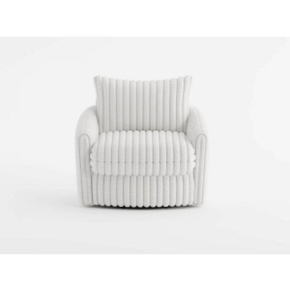 Benjara Goro Round Swivel Accent Chair, 39 Inch, Beige Corduroy, Solid Wood