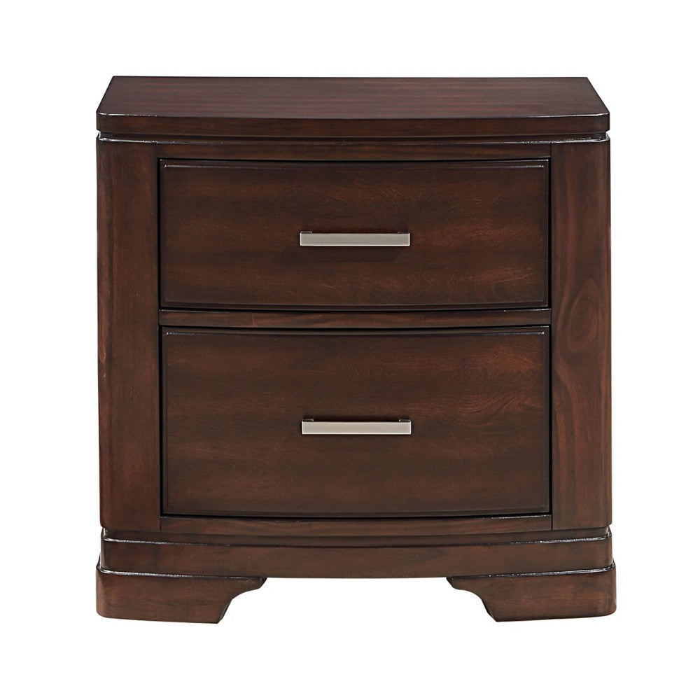 Benjara Hudy 2 Drawer Nightstand, 26 Inch, Cherry Brown Birch Veneer
