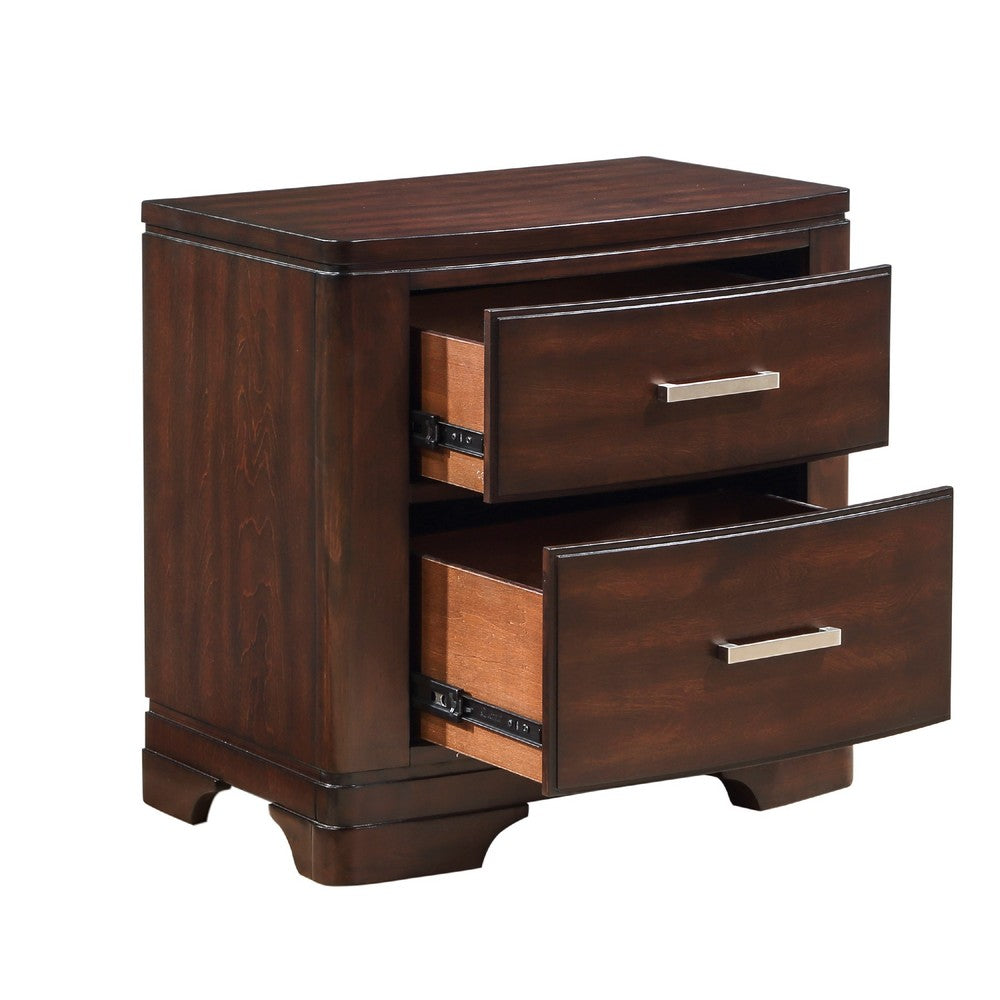 Benjara Hudy 2 Drawer Nightstand, 26 Inch, Cherry Brown Birch Veneer