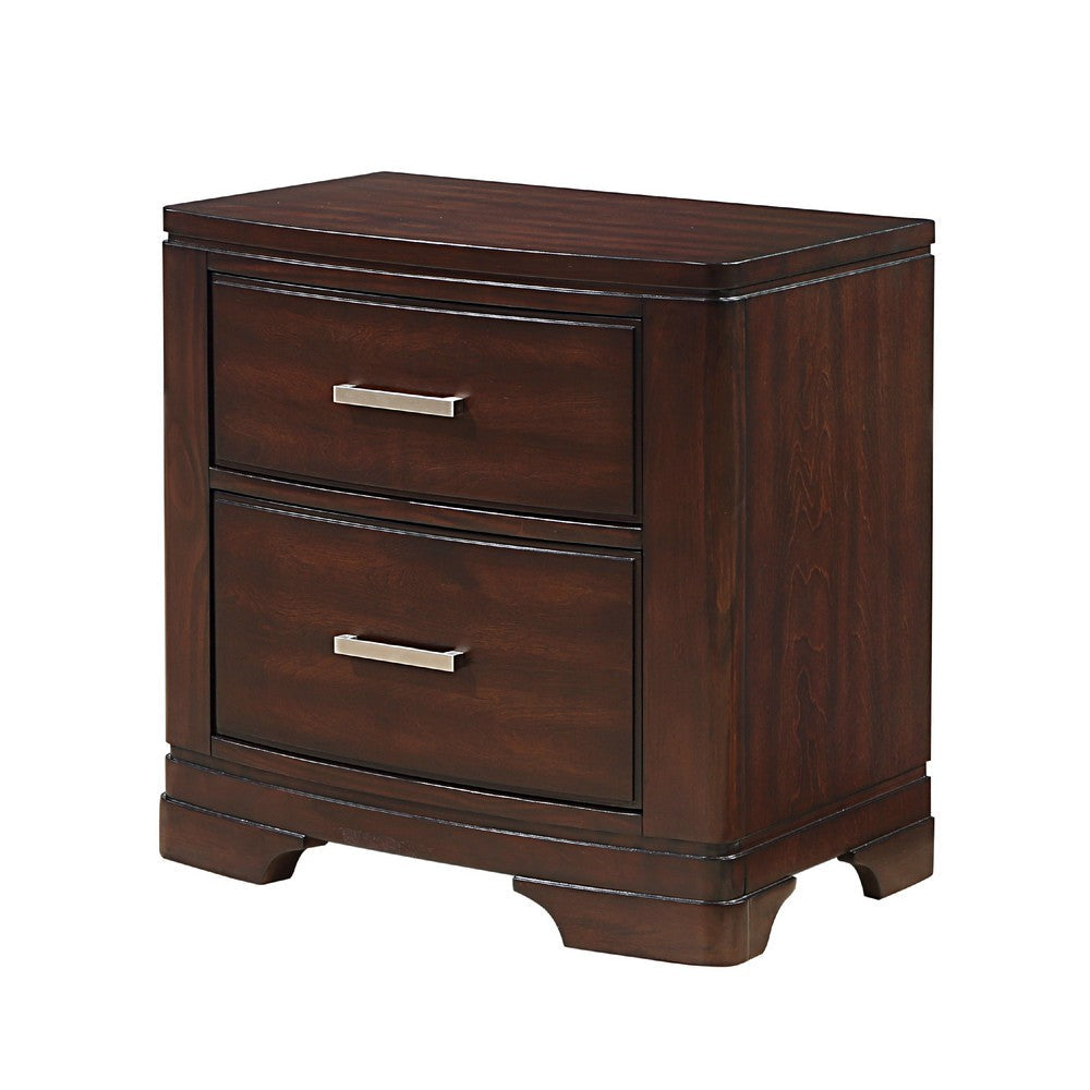 Benjara Hudy 2 Drawer Nightstand, 26 Inch, Cherry Brown Birch Veneer