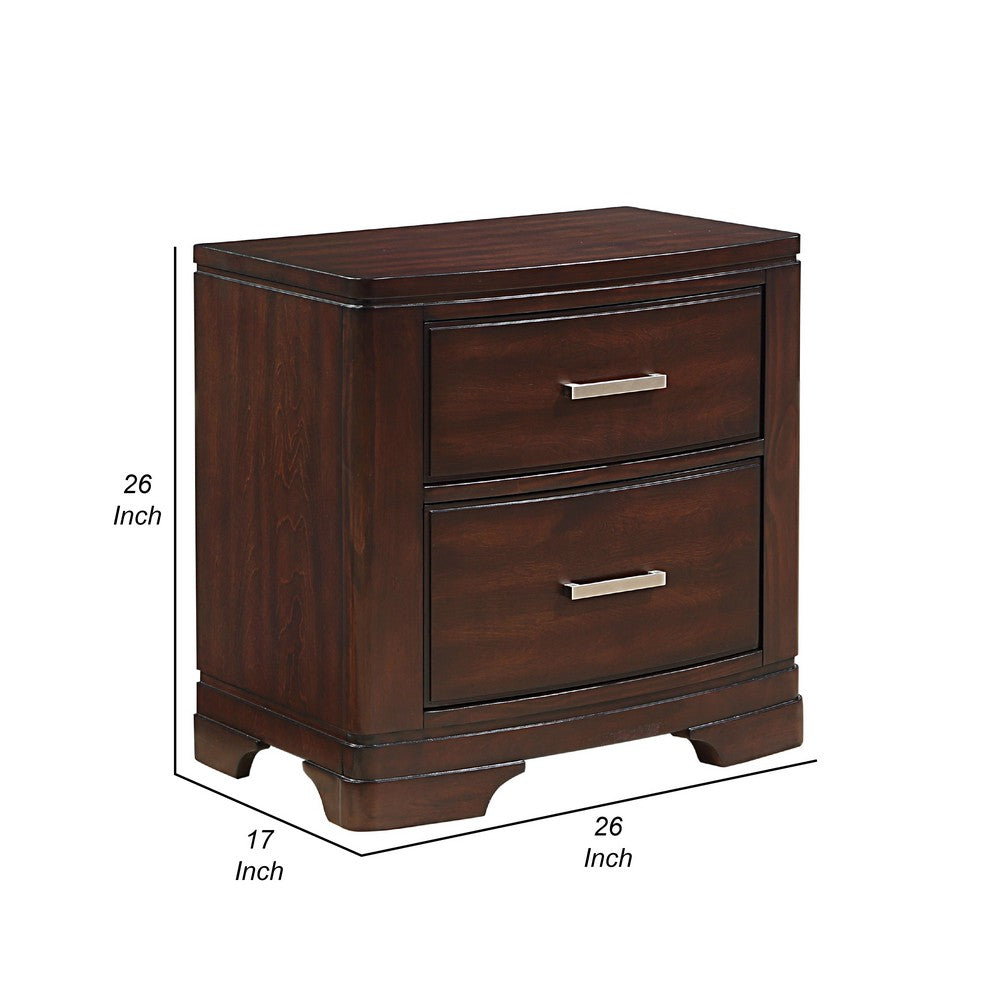 Benjara Hudy 2 Drawer Nightstand, 26 Inch, Cherry Brown Birch Veneer