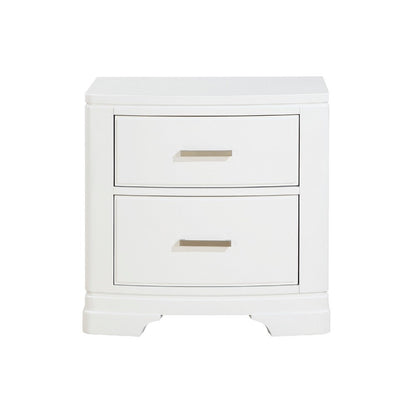 Benjara Hudy 2 Drawer Nightstand, Metal Handles, 26 Inch, White Birch Veneer