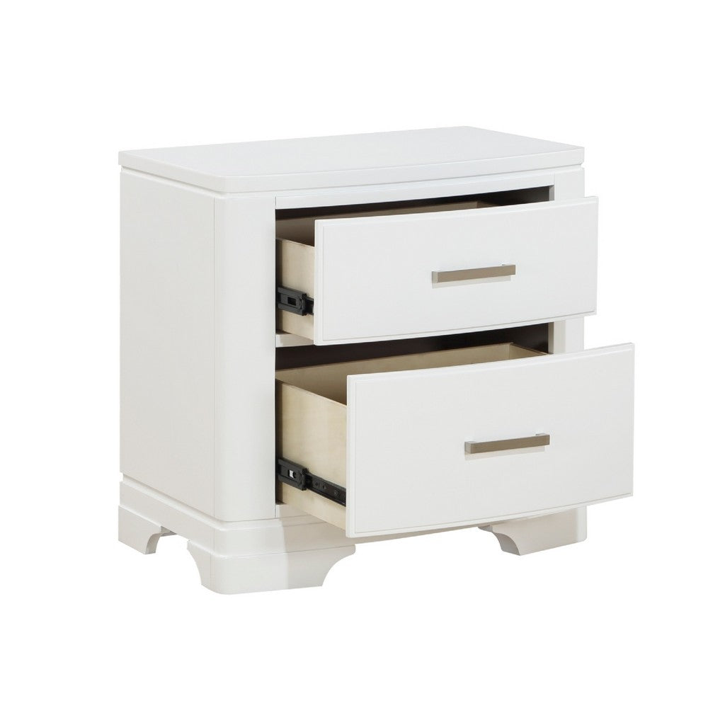 Benjara Hudy 2 Drawer Nightstand, Metal Handles, 26 Inch, White Birch Veneer