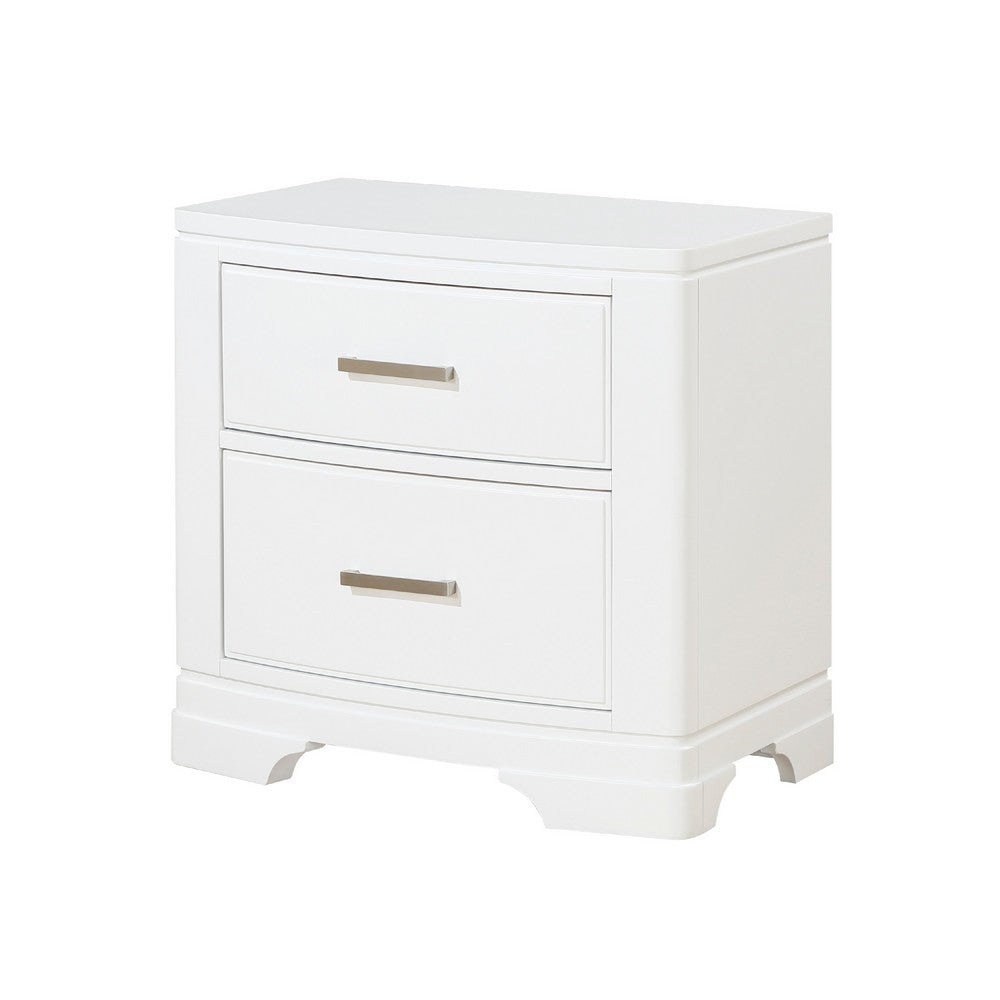 Benjara Hudy 2 Drawer Nightstand, Metal Handles, 26 Inch, White Birch Veneer