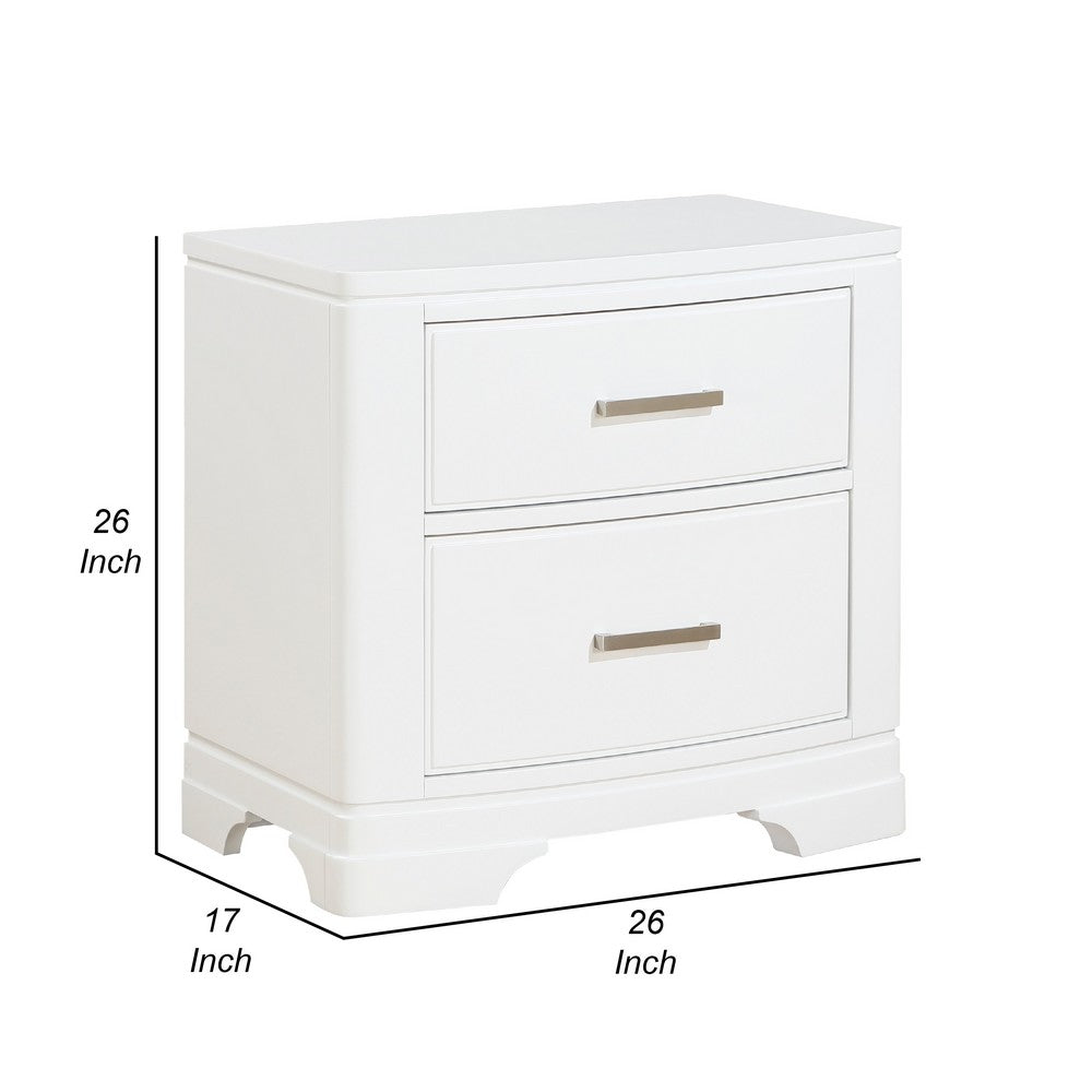 Benjara Hudy 2 Drawer Nightstand, Metal Handles, 26 Inch, White Birch Veneer