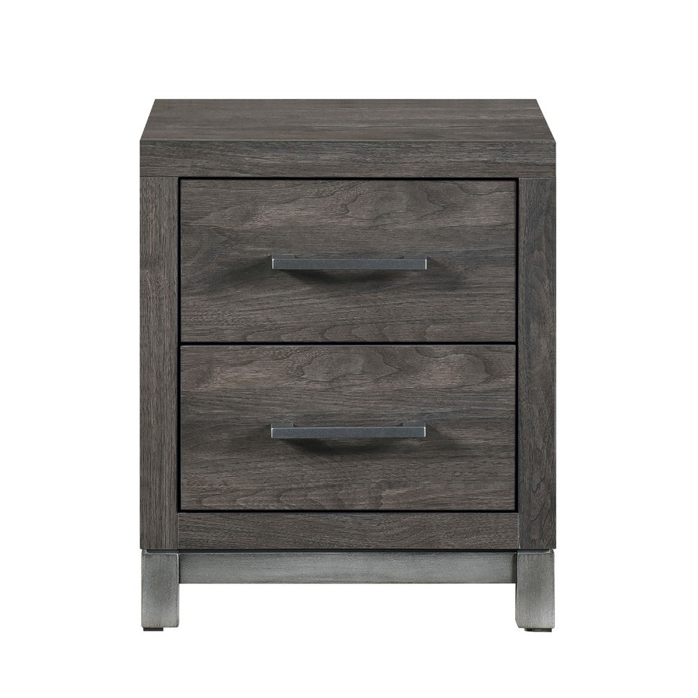 Benjara Deena 2 Drawer Nightstand, 25 Inch, Brown Gray Melamine Veneer