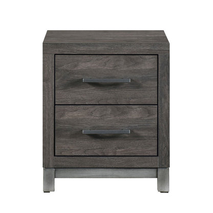 Benjara Deena 2 Drawer Nightstand, 25 Inch, Brown Gray Melamine Veneer