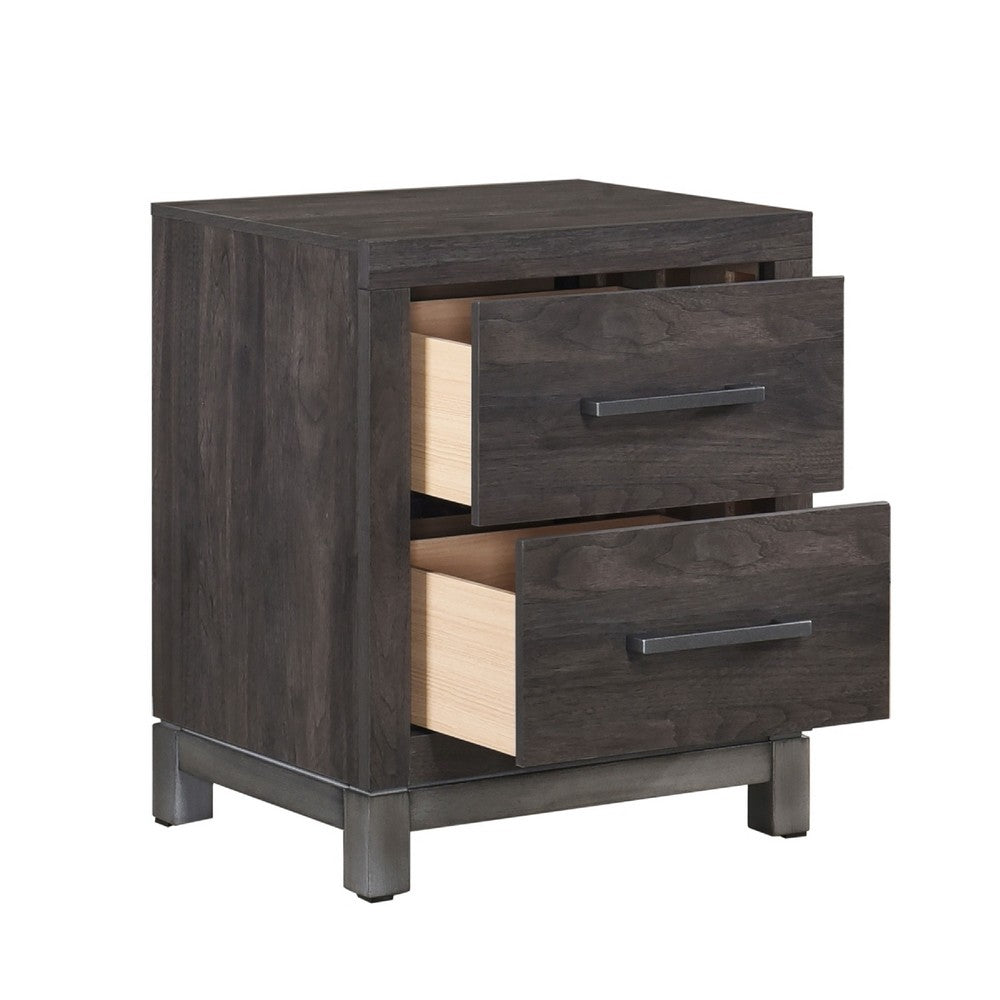 Benjara Deena 2 Drawer Nightstand, 25 Inch, Brown Gray Melamine Veneer