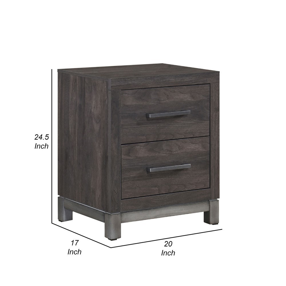 Benjara Deena 2 Drawer Nightstand, 25 Inch, Brown Gray Melamine Veneer