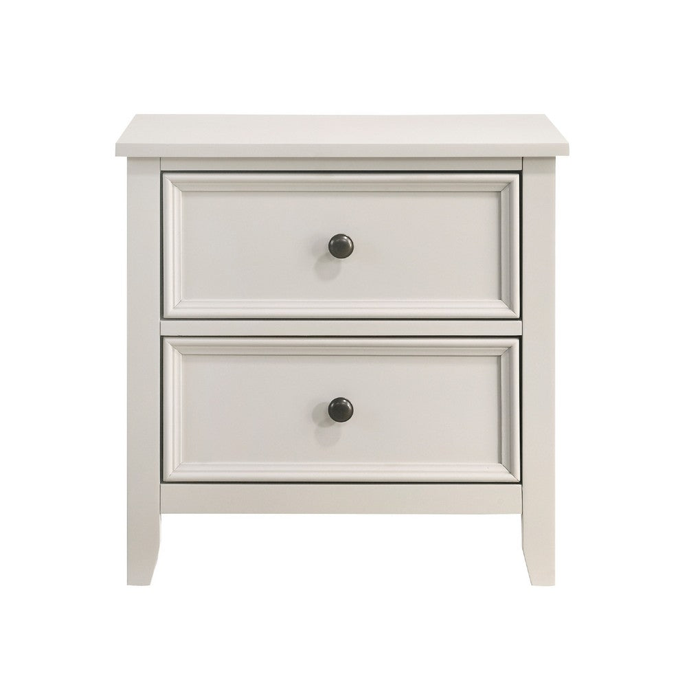 Benjara Etgo 2 Drawer Nightstand, 24 Inch, White Melamine Veneer