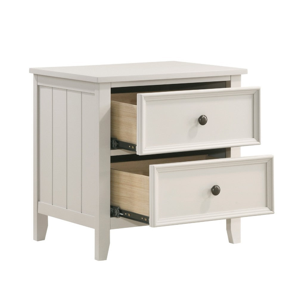 Benjara Etgo 2 Drawer Nightstand, 24 Inch, White Melamine Veneer