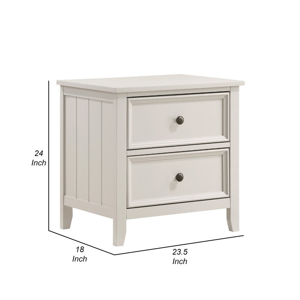 Benjara Etgo 2 Drawer Nightstand, 24 Inch, White Melamine Veneer