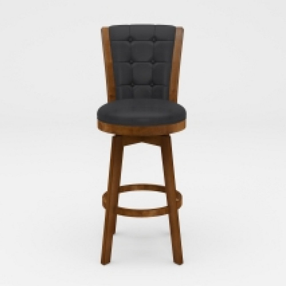 Benjara Core Set of 2 Swivel Counter Stool Chairs, Brown, Black Faux Leather