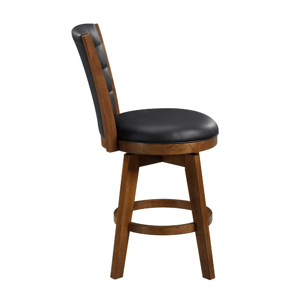 Benjara Core Set of 2 Swivel Counter Stool Chairs, Brown, Black Faux Leather