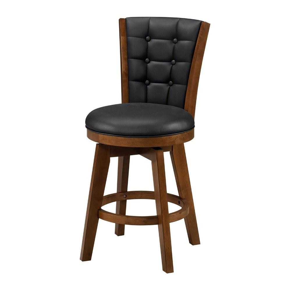 Benjara Core Set of 2 Swivel Counter Stool Chairs, Brown, Black Faux Leather