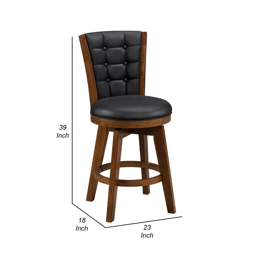 Benjara Core Set of 2 Swivel Counter Stool Chairs, Brown, Black Faux Leather