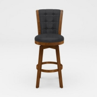 Benjara Core Set of 2 Swivel Barstool Chairs, Brown Wood, Black Faux Leather