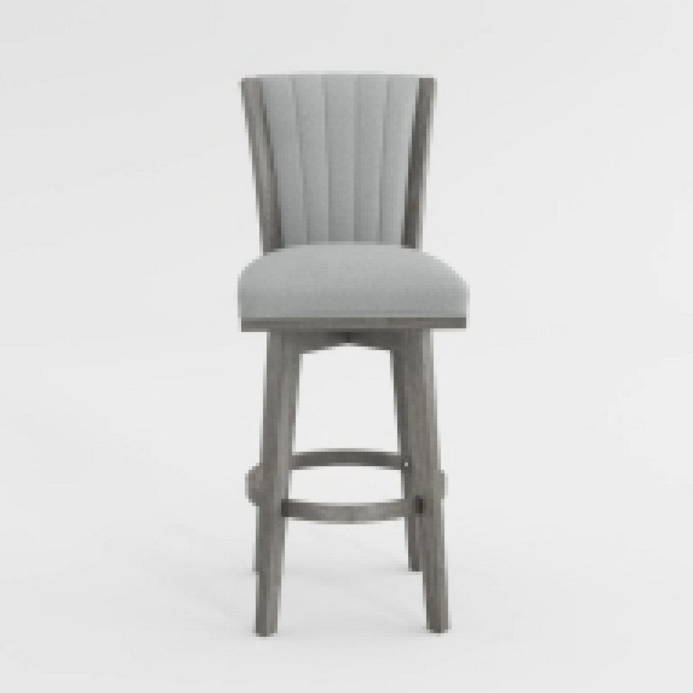 Benjara Core Set of 2 Swivel Counter Stool Chairs, Gray, Channel Tufted Velvet