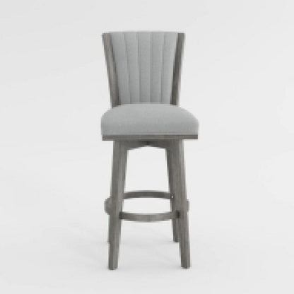 Benjara Core Set of 2 Swivel Counter Stool Chairs, Gray, Channel Tufted Velvet
