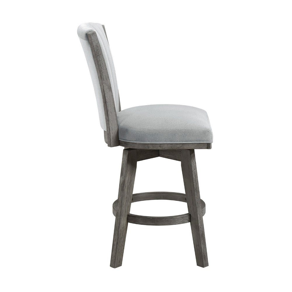 Benjara Core Set of 2 Swivel Counter Stool Chairs, Gray, Channel Tufted Velvet