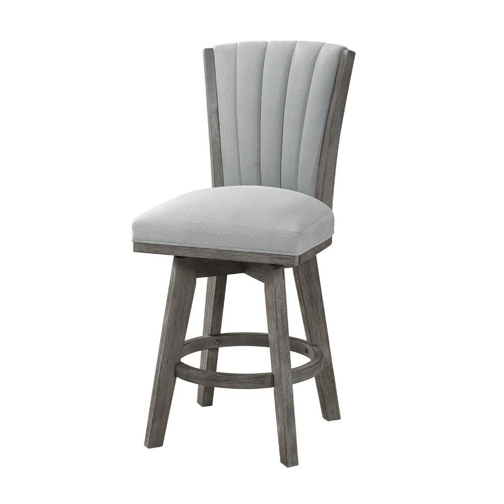 Benjara Core Set of 2 Swivel Counter Stool Chairs, Gray, Channel Tufted Velvet