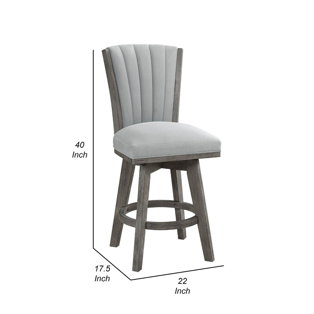 Benjara Core Set of 2 Swivel Counter Stool Chairs, Gray, Channel Tufted Velvet
