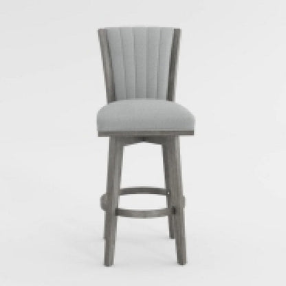 Benjara Core Set of 2 Swivel Barstool Chairs, Gray Wood, Channeled Velvet