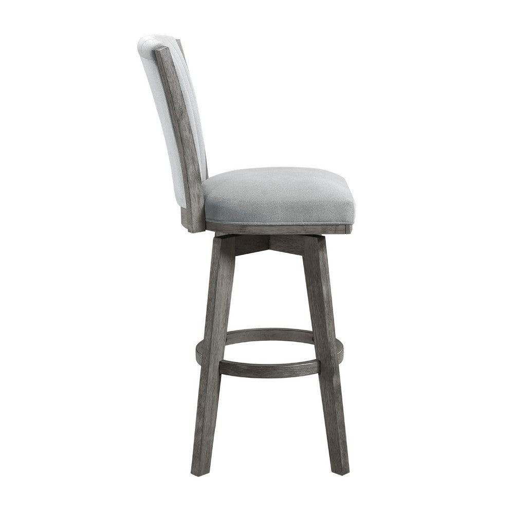 Benjara Core Set of 2 Swivel Barstool Chairs, Gray Wood, Channeled Velvet