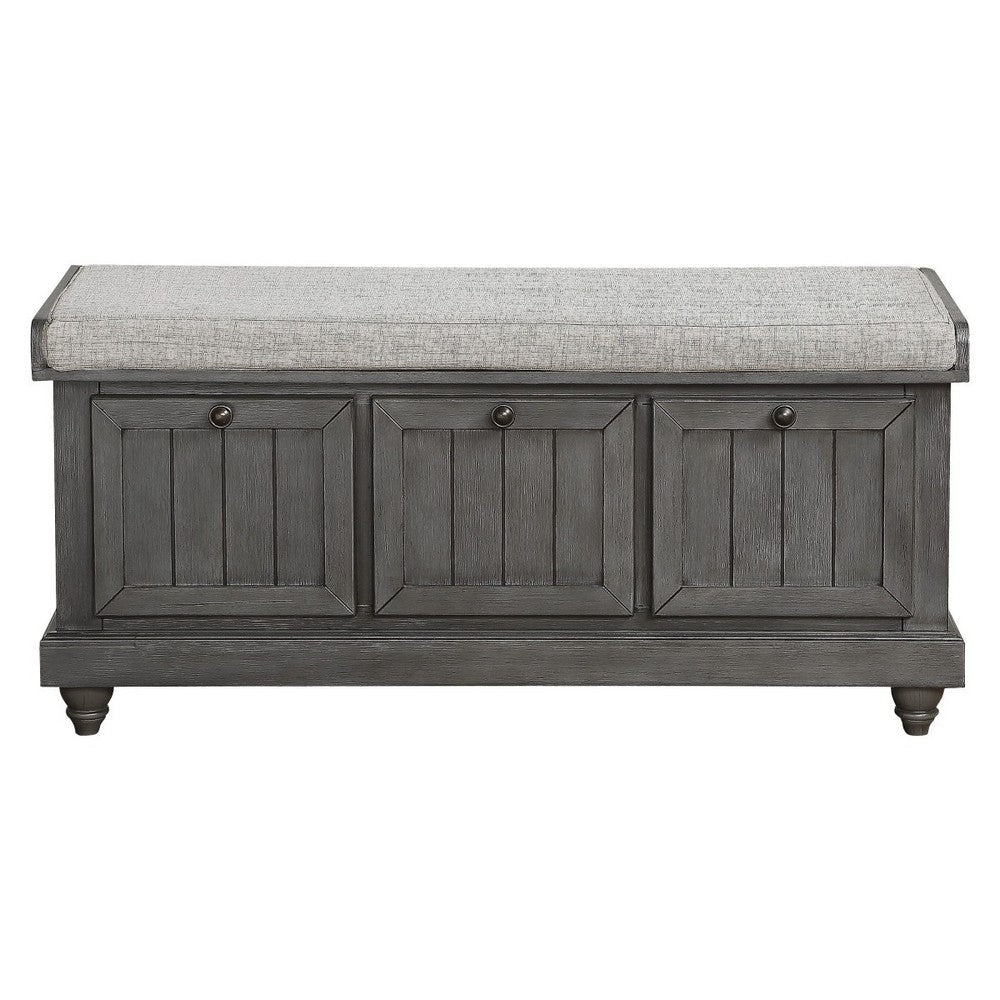 Benjara Wali 44 Inch Bench with Lift Top Storage, Plush Gray Cushioned Seat