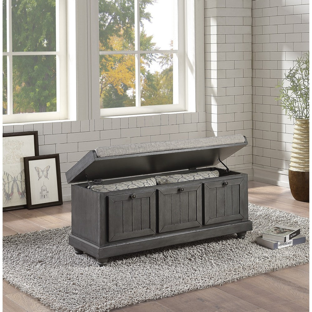 Benjara Wali 44 Inch Bench with Lift Top Storage, Plush Gray Cushioned Seat