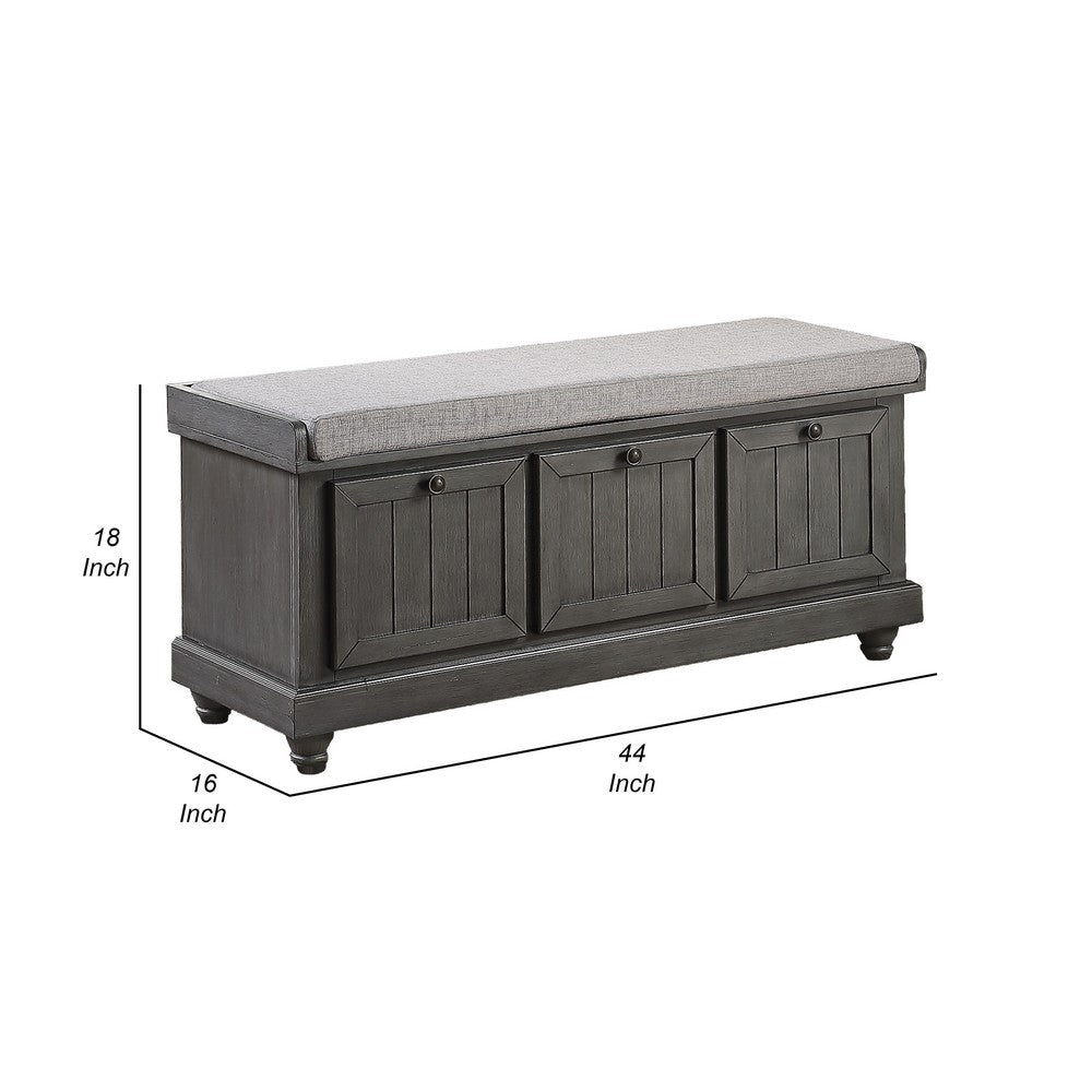 Benjara Wali 44 Inch Bench with Lift Top Storage, Plush Gray Cushioned Seat
